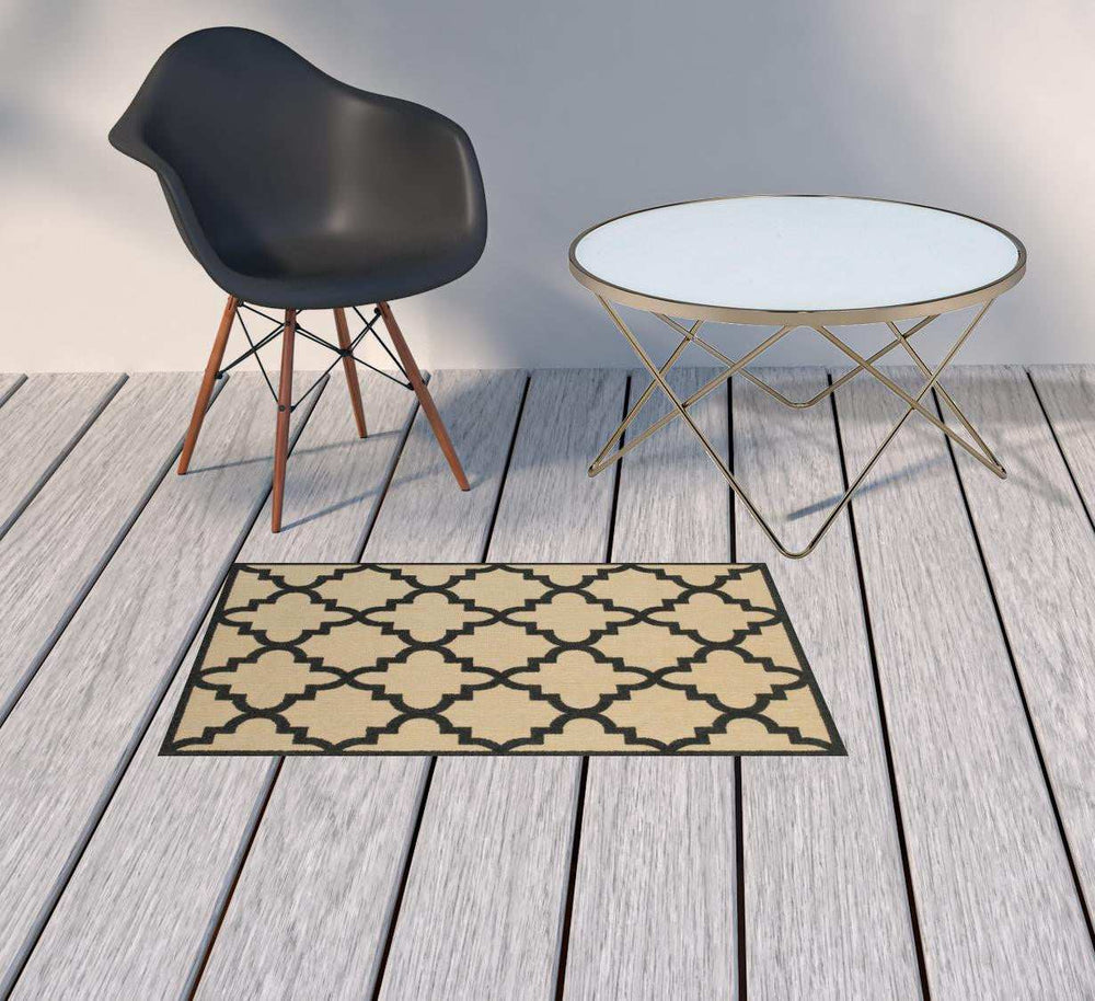 2' X 3' Beige and Black Geometric Stain Resistant Indoor Outdoor Area Rug - Homeroots - Flyclothing LLC