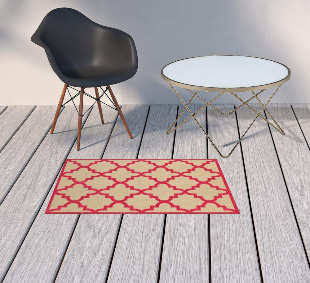 2' X 3' Pink Geometric Stain Resistant Indoor Outdoor Area Rug - Homeroots - Flyclothing LLC