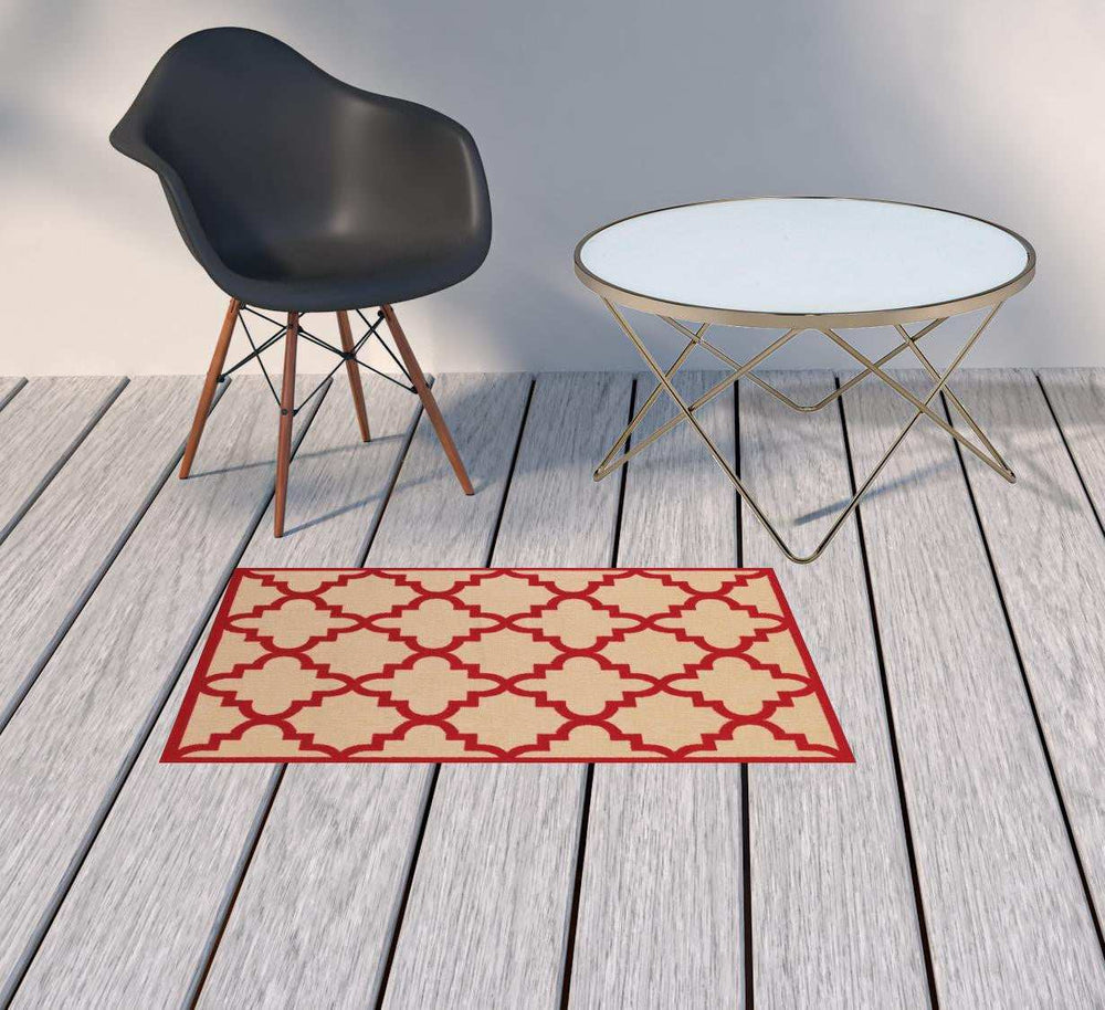 2' X 3' Red Geometric Stain Resistant Indoor Outdoor Area Rug - Homeroots - Flyclothing LLC