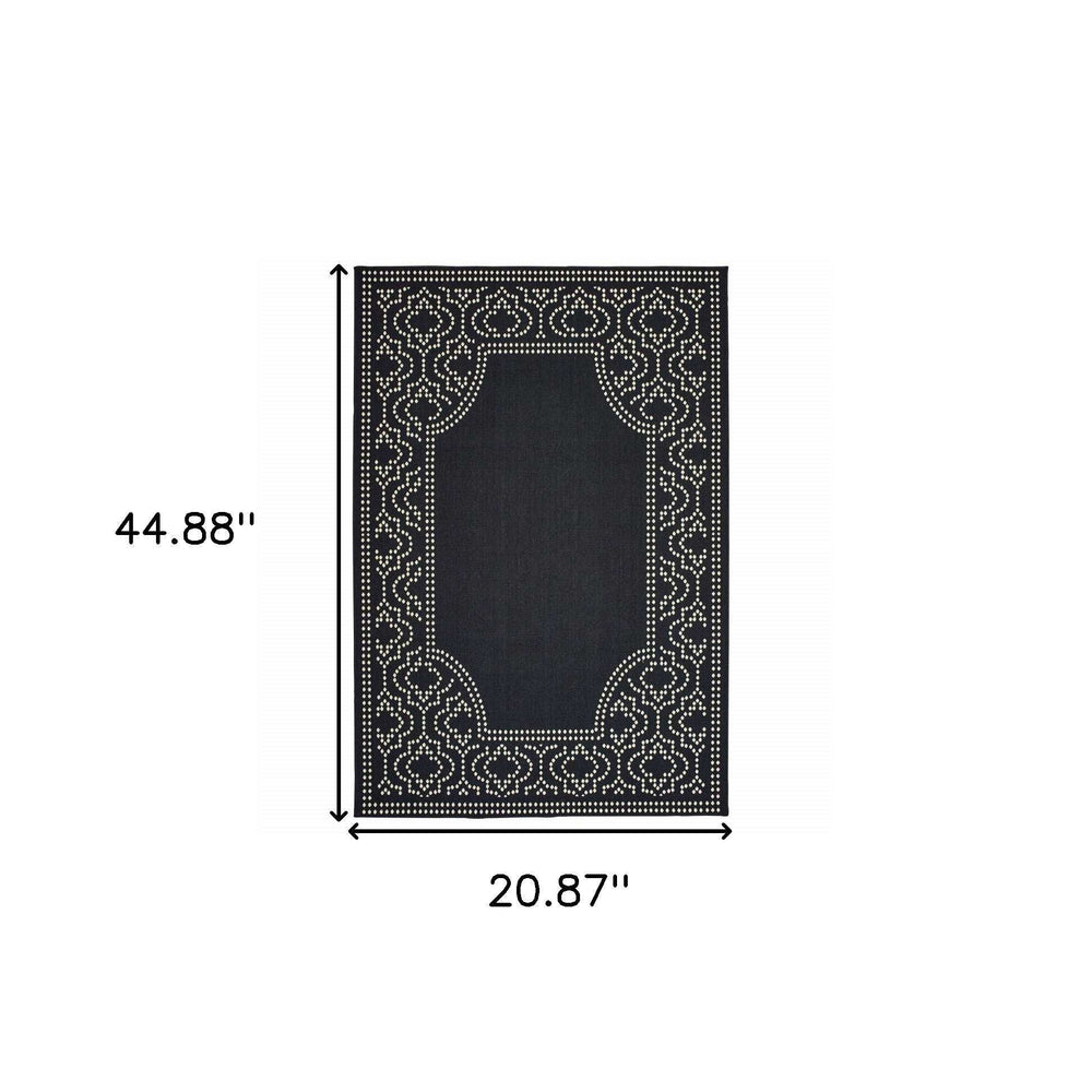 2' X 4' Black and Ivory Stain Resistant Indoor Outdoor Area Rug - Homeroots - Flyclothing LLC