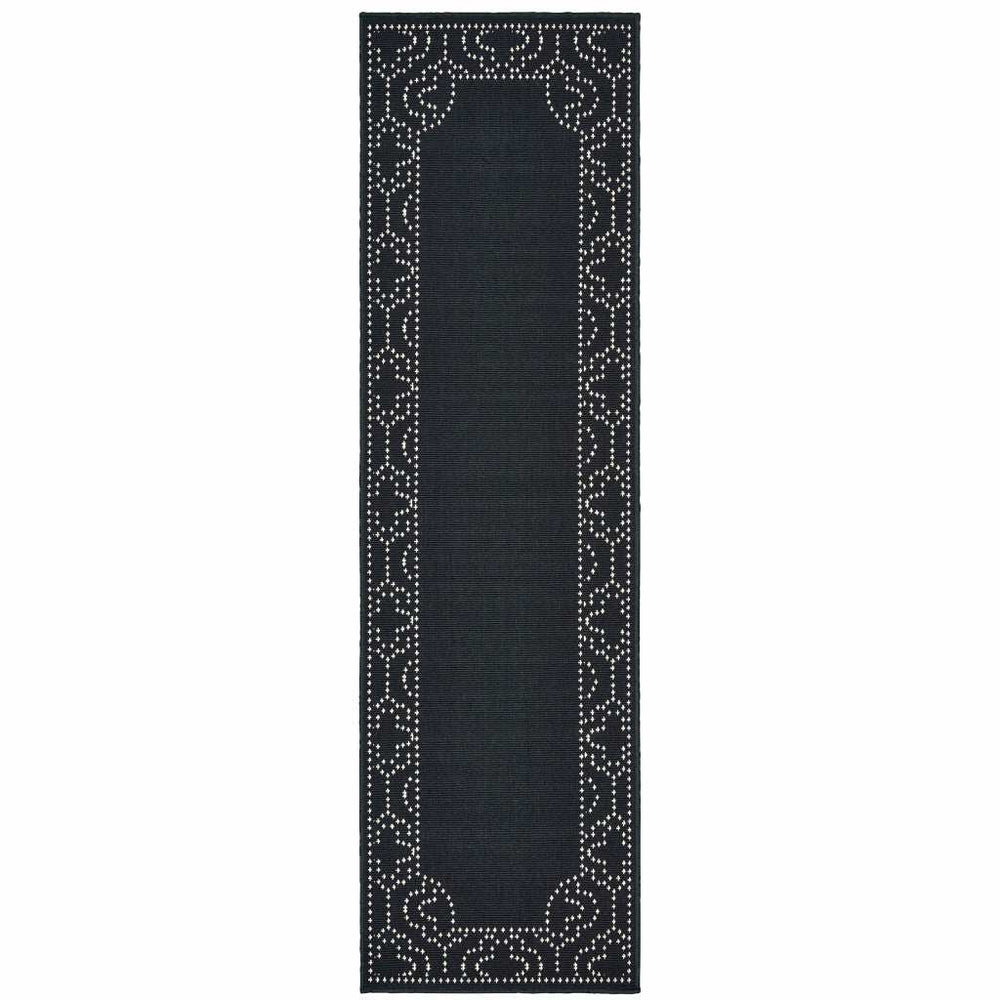 2' X 8' Black and Ivory Stain Resistant Indoor Outdoor Area Rug - Homeroots - Flyclothing LLC