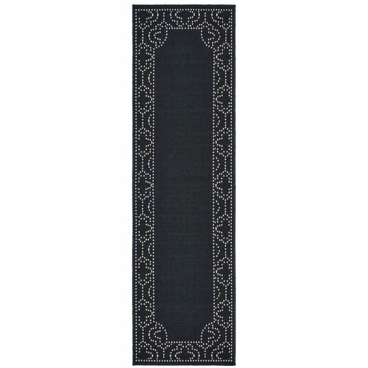 2' X 8' Black and Ivory Stain Resistant Indoor Outdoor Area Rug - Homeroots - Flyclothing LLC