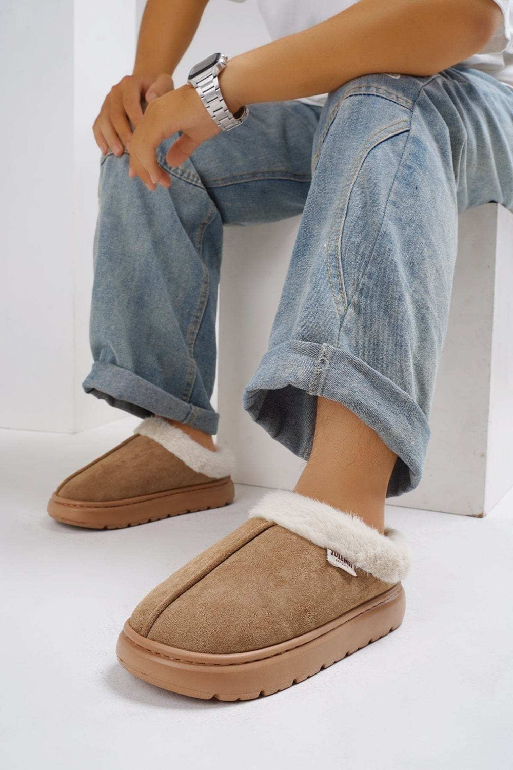 Furry Round Toe Platform Slippers - Trendsi - Flyclothing LLC