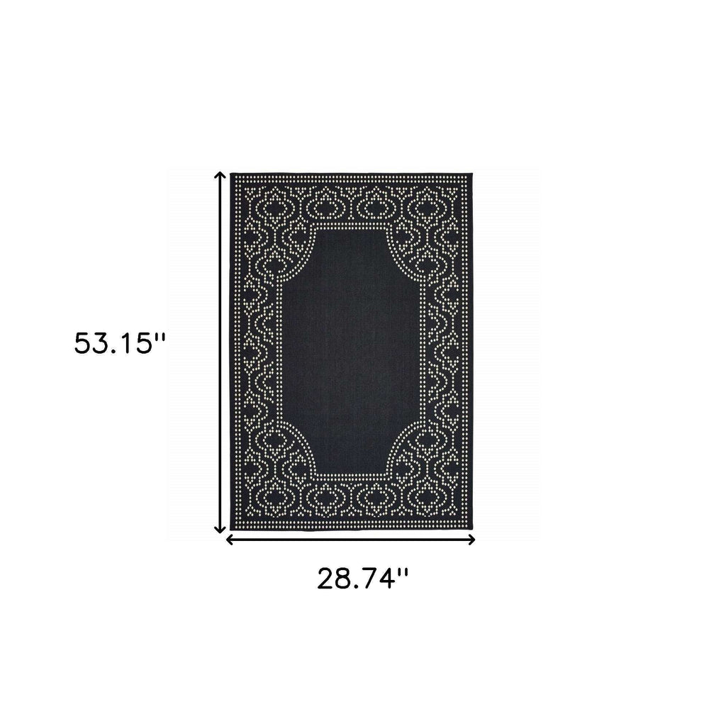 2' X 4' Black and Ivory Stain Resistant Indoor Outdoor Area Rug - Homeroots - Flyclothing LLC