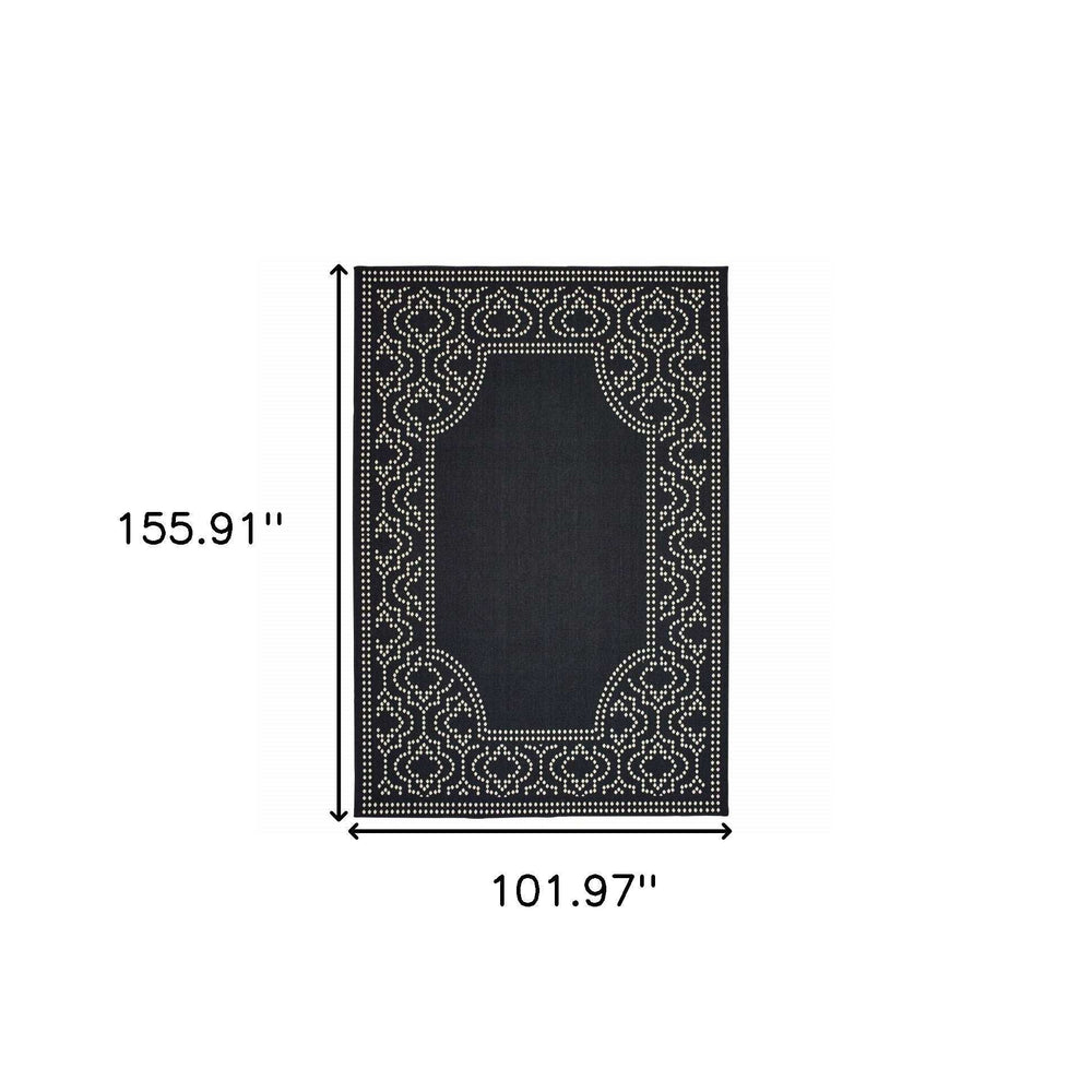 9' X 13' Black and Ivory Stain Resistant Indoor Outdoor Area Rug - Homeroots - Flyclothing LLC
