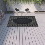9' X 13' Black and Ivory Stain Resistant Indoor Outdoor Area Rug - Homeroots - Flyclothing LLC