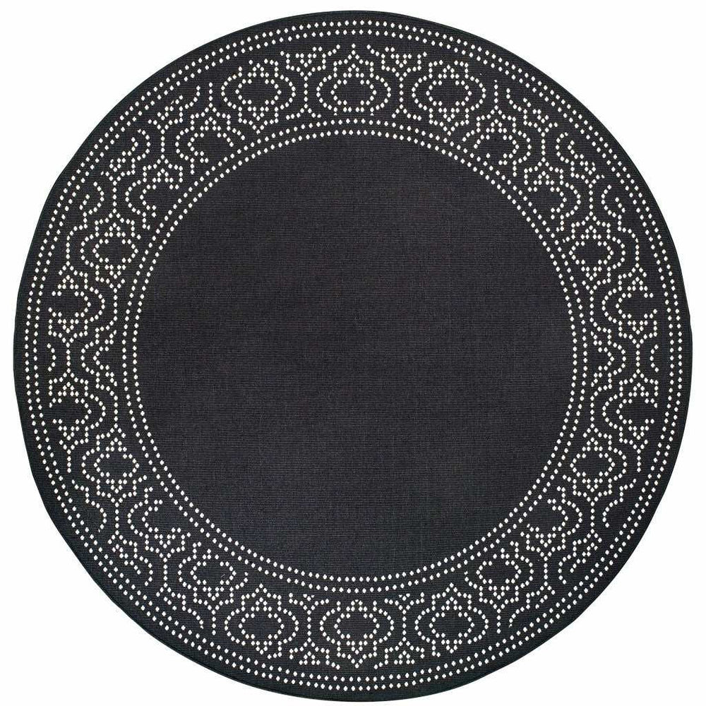 8' X 8' Black and Ivory Round Stain Resistant Indoor Outdoor Area Rug - Homeroots - Flyclothing LLC