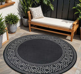 8' X 8' Black and Ivory Round Stain Resistant Indoor Outdoor Area Rug - Homeroots - Flyclothing LLC