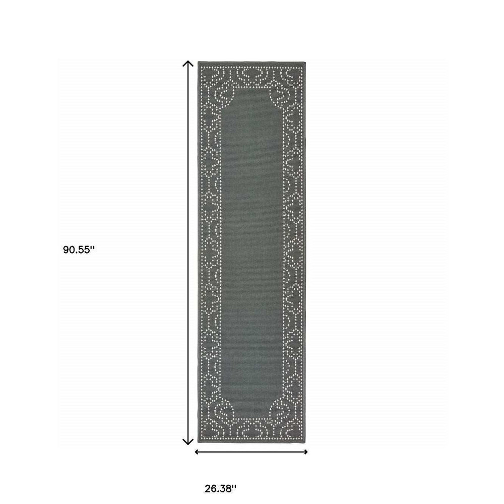 2' X 8' Gray and Ivory Stain Resistant Indoor Outdoor Area Rug - Homeroots - Flyclothing LLC