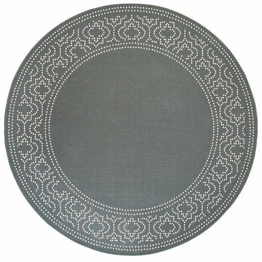 8' X 8' Gray and Ivory Round Stain Resistant Indoor Outdoor Area Rug - Homeroots - Flyclothing LLC