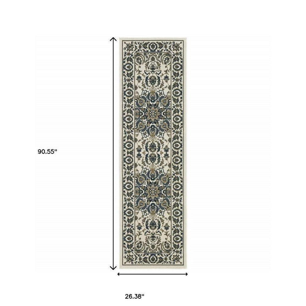 2' X 8' Ivory and Blue Oriental Stain Resistant Indoor Outdoor Area Rug - Homeroots - Flyclothing LLC