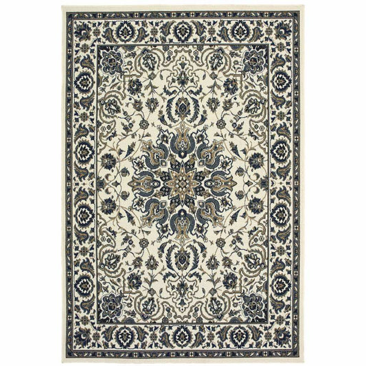 4' X 6' Ivory and Blue Oriental Stain Resistant Indoor Outdoor Area Rug - Homeroots - Flyclothing LLC
