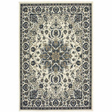 5' X 8' Ivory and Blue Oriental Stain Resistant Indoor Outdoor Area Rug - Homeroots - Flyclothing LLC