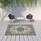 7' X 10' Ivory and Blue Oriental Stain Resistant Indoor Outdoor Area Rug - Homeroots - Flyclothing LLC
