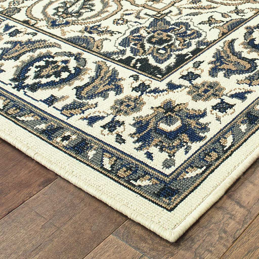 8' X 11' Ivory and Blue Oriental Stain Resistant Indoor Outdoor Area Rug - Homeroots - Flyclothing LLC