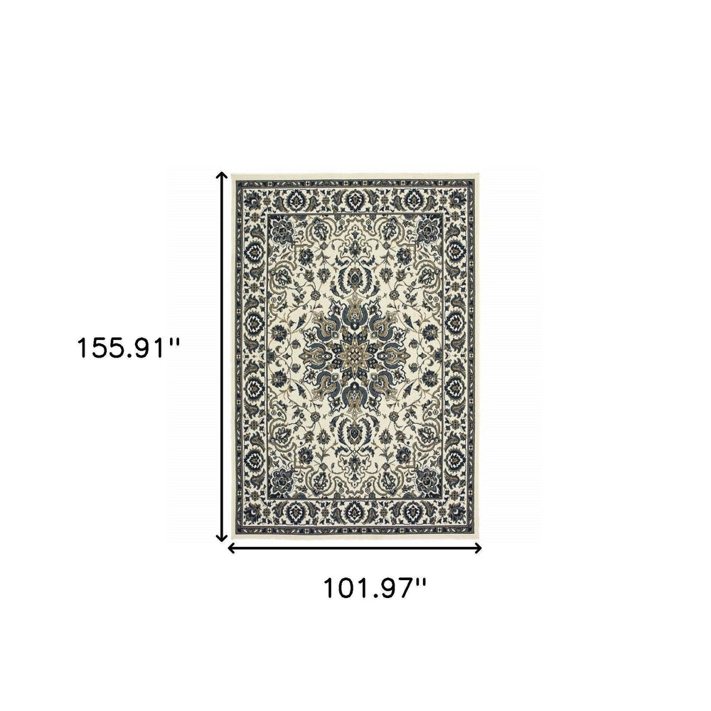 9' X 13' Ivory and Blue Oriental Stain Resistant Indoor Outdoor Area Rug - Homeroots - Flyclothing LLC