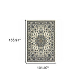 9' X 13' Ivory and Blue Oriental Stain Resistant Indoor Outdoor Area Rug - Homeroots - Flyclothing LLC