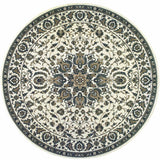 8' X 8' Ivory and Blue Round Oriental Stain Resistant Indoor Outdoor Area Rug - Homeroots - Flyclothing LLC