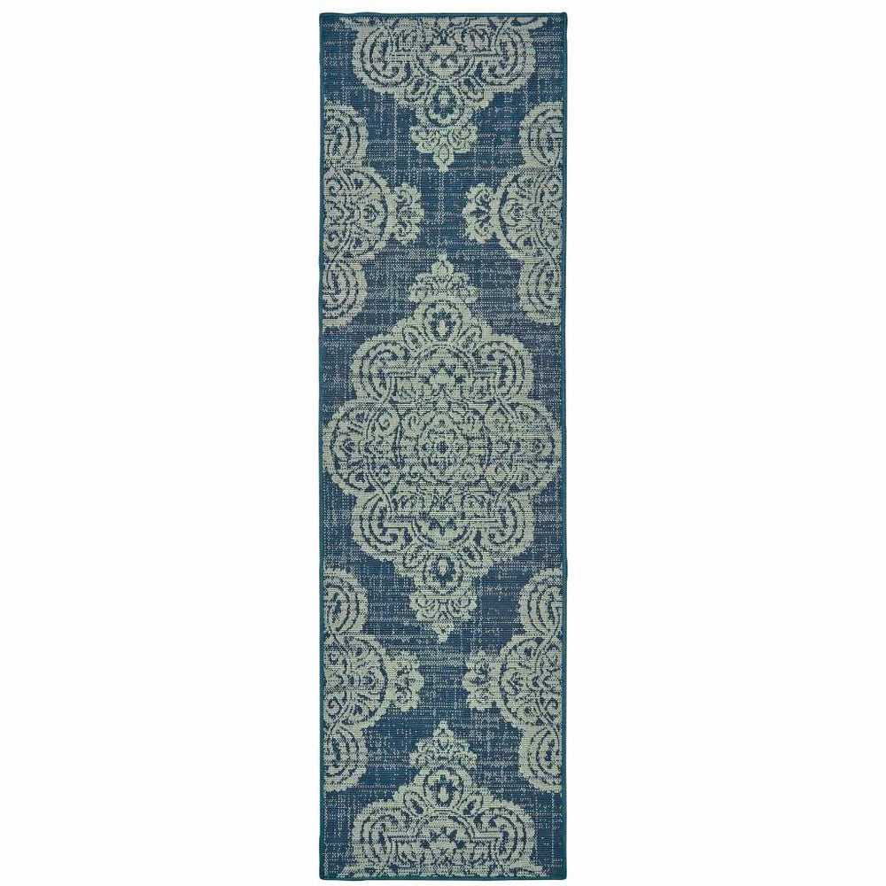 2' X 8' Blue Oriental Stain Resistant Indoor Outdoor Area Rug - Homeroots - Flyclothing LLC