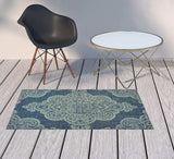 2' X 4' Blue Oriental Stain Resistant Indoor Outdoor Area Rug - Homeroots - Flyclothing LLC