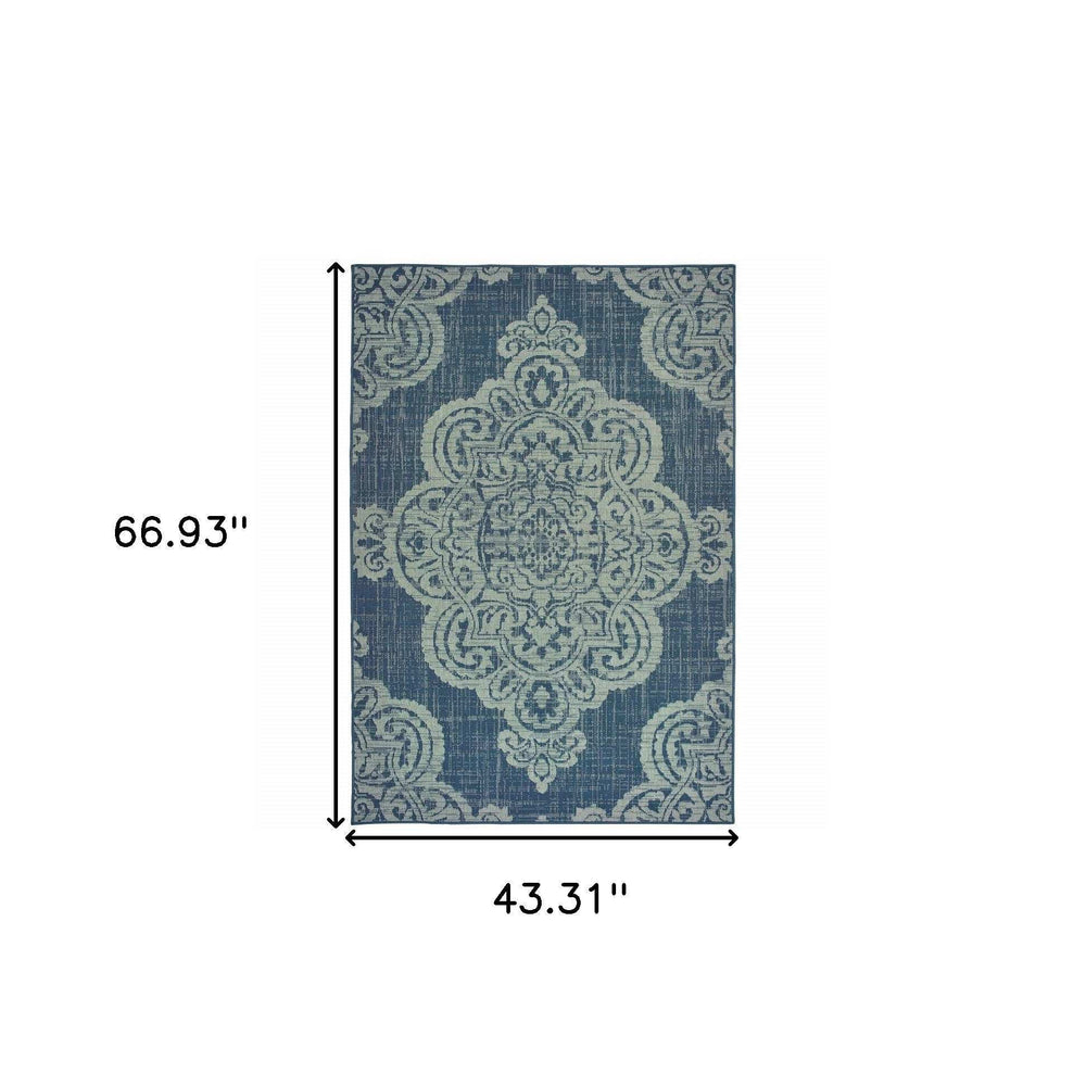 4' X 6' Blue Oriental Stain Resistant Indoor Outdoor Area Rug - Homeroots - Flyclothing LLC