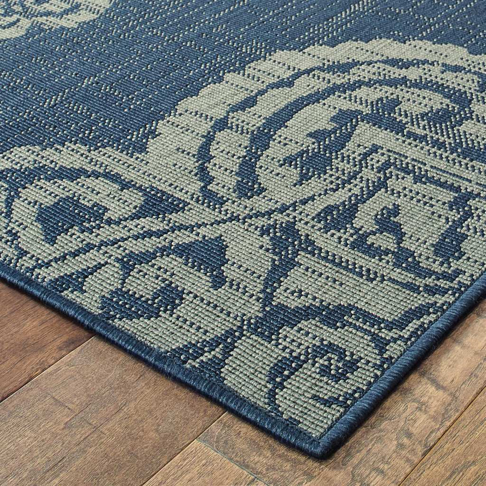 8' X 11' Blue Oriental Stain Resistant Indoor Outdoor Area Rug - Homeroots - Flyclothing LLC