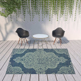 8' X 11' Blue Oriental Stain Resistant Indoor Outdoor Area Rug - Homeroots - Flyclothing LLC