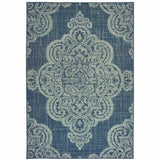 9' X 13' Blue Oriental Stain Resistant Indoor Outdoor Area Rug - Homeroots - Flyclothing LLC