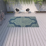 9' X 13' Blue Oriental Stain Resistant Indoor Outdoor Area Rug - Homeroots - Flyclothing LLC