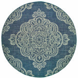 8' X 8' Blue Round Oriental Stain Resistant Indoor Outdoor Area Rug - Homeroots - Flyclothing LLC