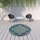 8' X 8' Blue Round Oriental Stain Resistant Indoor Outdoor Area Rug - Homeroots - Flyclothing LLC