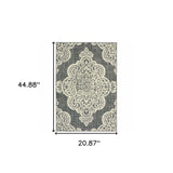 2' X 4' Gray and Ivory Oriental Stain Resistant Indoor Outdoor Area Rug - Homeroots - Flyclothing LLC