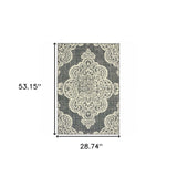 2' X 4' Gray and Ivory Oriental Stain Resistant Indoor Outdoor Area Rug - Homeroots - Flyclothing LLC