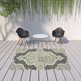 7' X 10' Gray and Ivory Oriental Stain Resistant Indoor Outdoor Area Rug - Homeroots - Flyclothing LLC
