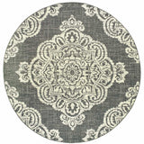 8' X 8' Gray and Ivory Round Oriental Stain Resistant Indoor Outdoor Area Rug - Homeroots - Flyclothing LLC