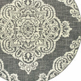 8' X 8' Gray and Ivory Round Oriental Stain Resistant Indoor Outdoor Area Rug - Homeroots - Flyclothing LLC