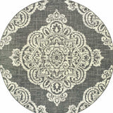 8' X 8' Gray and Ivory Round Oriental Stain Resistant Indoor Outdoor Area Rug - Homeroots - Flyclothing LLC