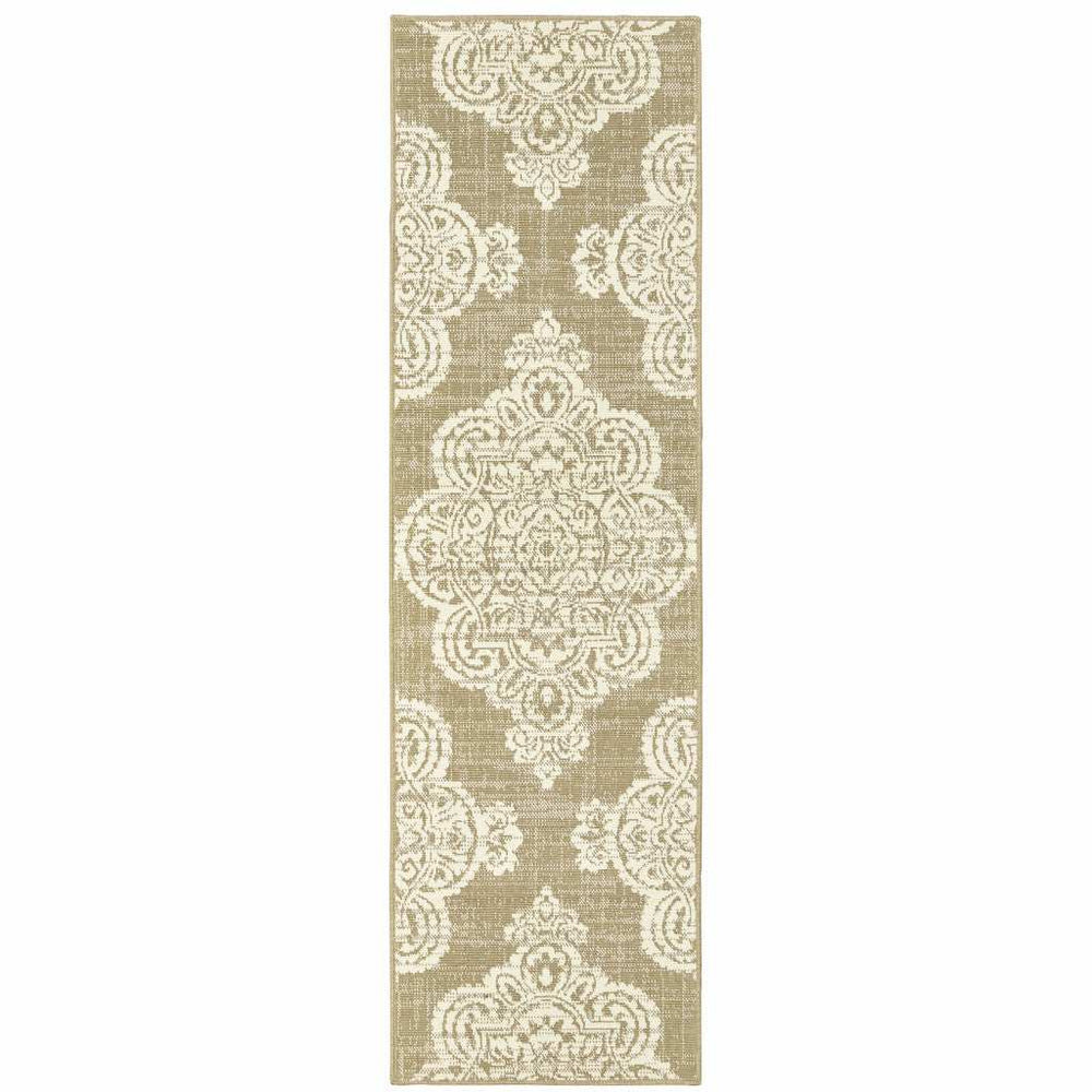 2' X 8' Tan Oriental Stain Resistant Indoor Outdoor Area Rug - Homeroots - Flyclothing LLC