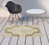 2' X 4' Tan Oriental Stain Resistant Indoor Outdoor Area Rug - Homeroots - Flyclothing LLC