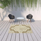 5' X 8' Tan Oriental Stain Resistant Indoor Outdoor Area Rug - Homeroots - Flyclothing LLC