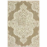 8' X 11' Tan Oriental Stain Resistant Indoor Outdoor Area Rug - Homeroots - Flyclothing LLC