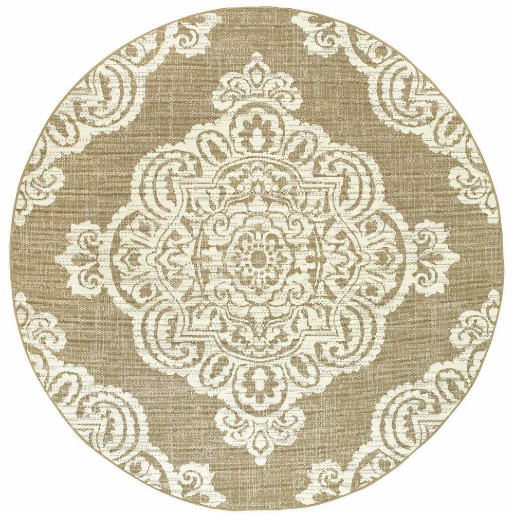 8' X 8' Tan Round Oriental Stain Resistant Indoor Outdoor Area Rug - Homeroots - Flyclothing LLC