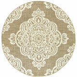 8' X 8' Tan Round Oriental Stain Resistant Indoor Outdoor Area Rug - Homeroots - Flyclothing LLC