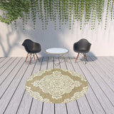 8' X 8' Tan Round Oriental Stain Resistant Indoor Outdoor Area Rug - Homeroots - Flyclothing LLC