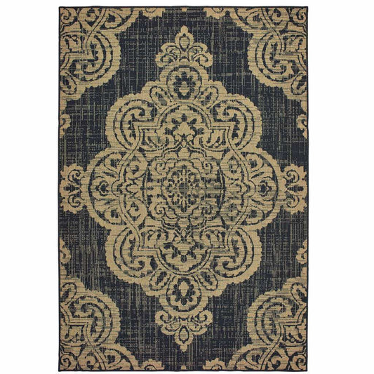 2' X 4' Black and Tan Oriental Stain Resistant Indoor Outdoor Area Rug - Homeroots - Flyclothing LLC