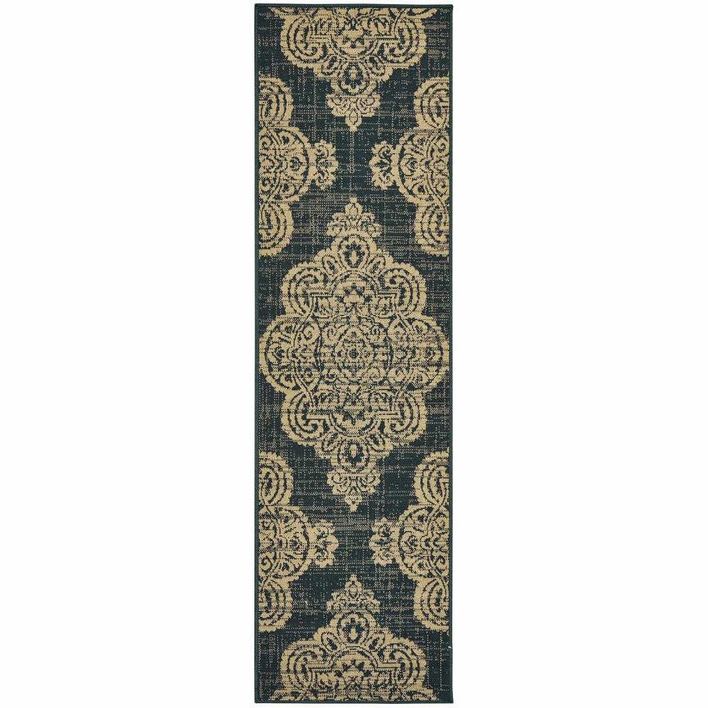 2' X 8' Black and Tan Oriental Stain Resistant Indoor Outdoor Area Rug - Homeroots - Flyclothing LLC