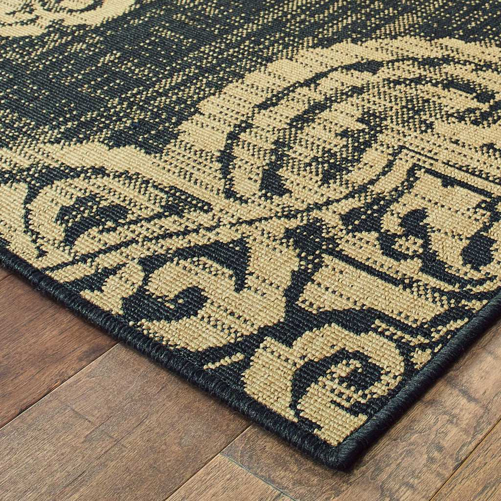 2' X 8' Black and Tan Oriental Stain Resistant Indoor Outdoor Area Rug - Homeroots - Flyclothing LLC