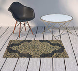 2' X 4' Black and Tan Oriental Stain Resistant Indoor Outdoor Area Rug - Homeroots - Flyclothing LLC