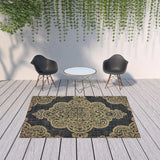 7' X 10' Black and Tan Oriental Stain Resistant Indoor Outdoor Area Rug - Homeroots - Flyclothing LLC