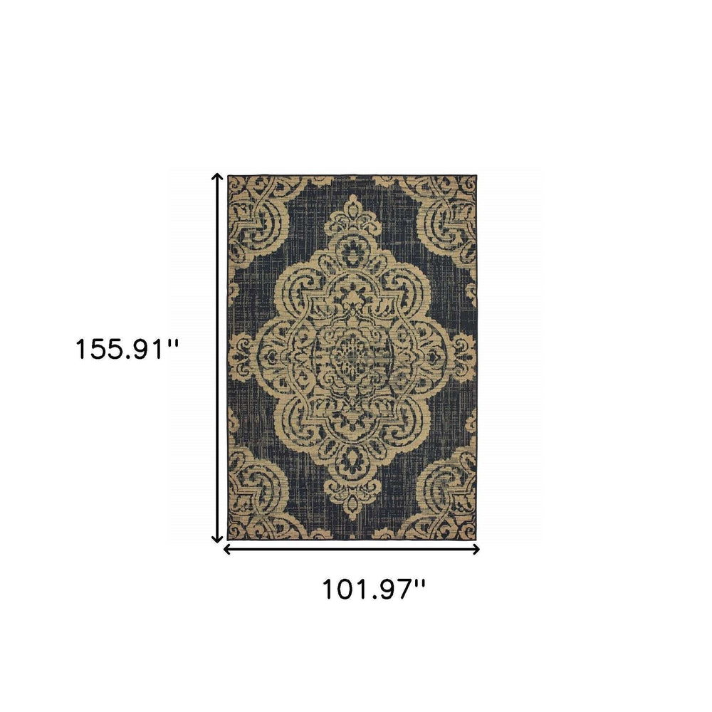 9' X 13' Black and Tan Oriental Stain Resistant Indoor Outdoor Area Rug - Homeroots - Flyclothing LLC